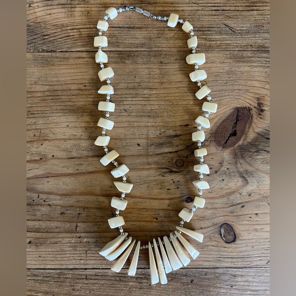 Vintage Natural Color Bone Beaded Necklace